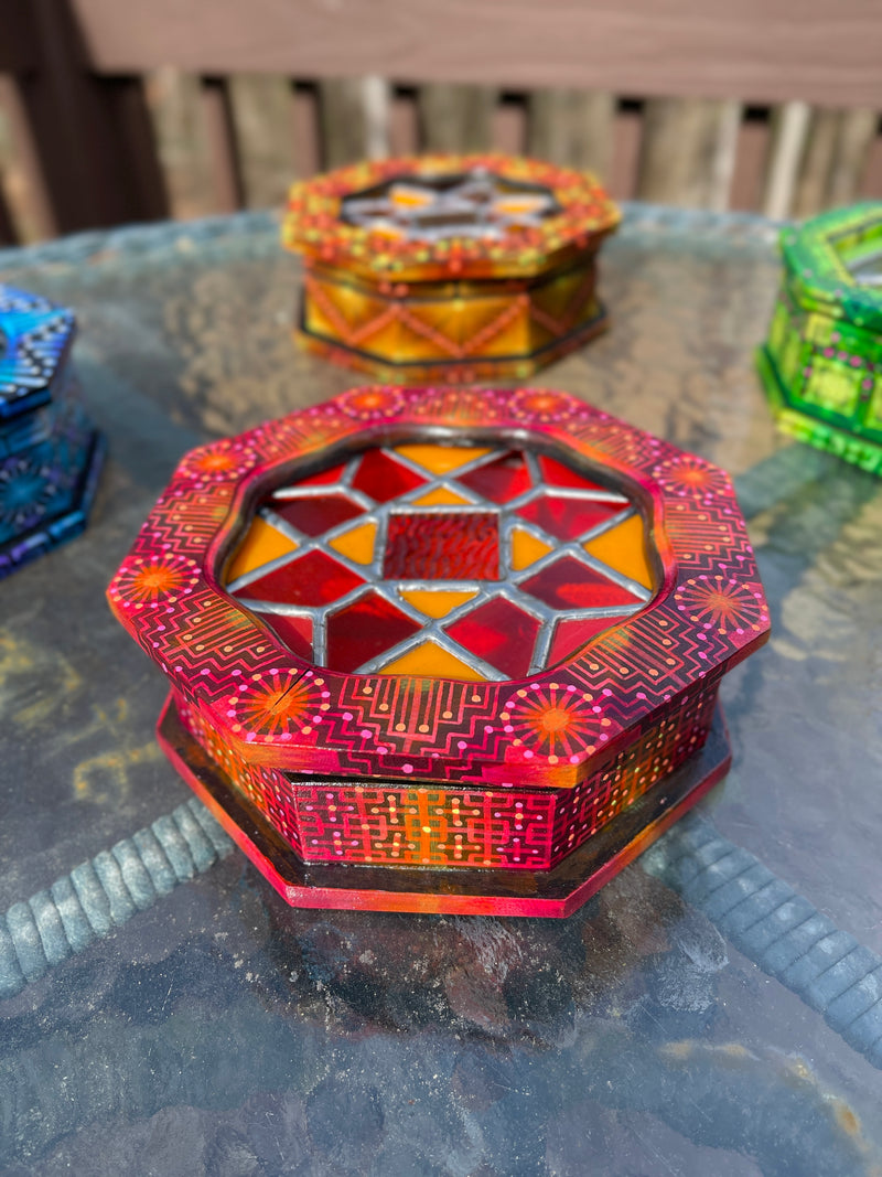 Sunset Ruby Stained Glass Jewelry Box