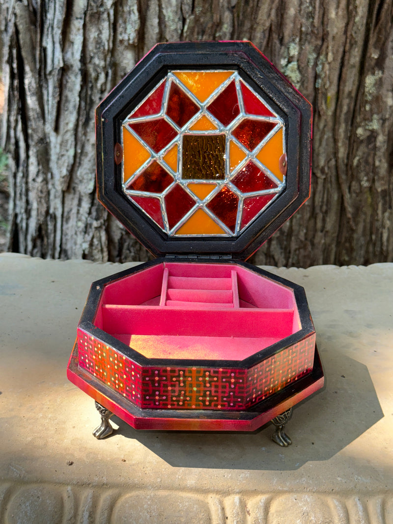 Sunset Ruby Stained Glass Jewelry Box