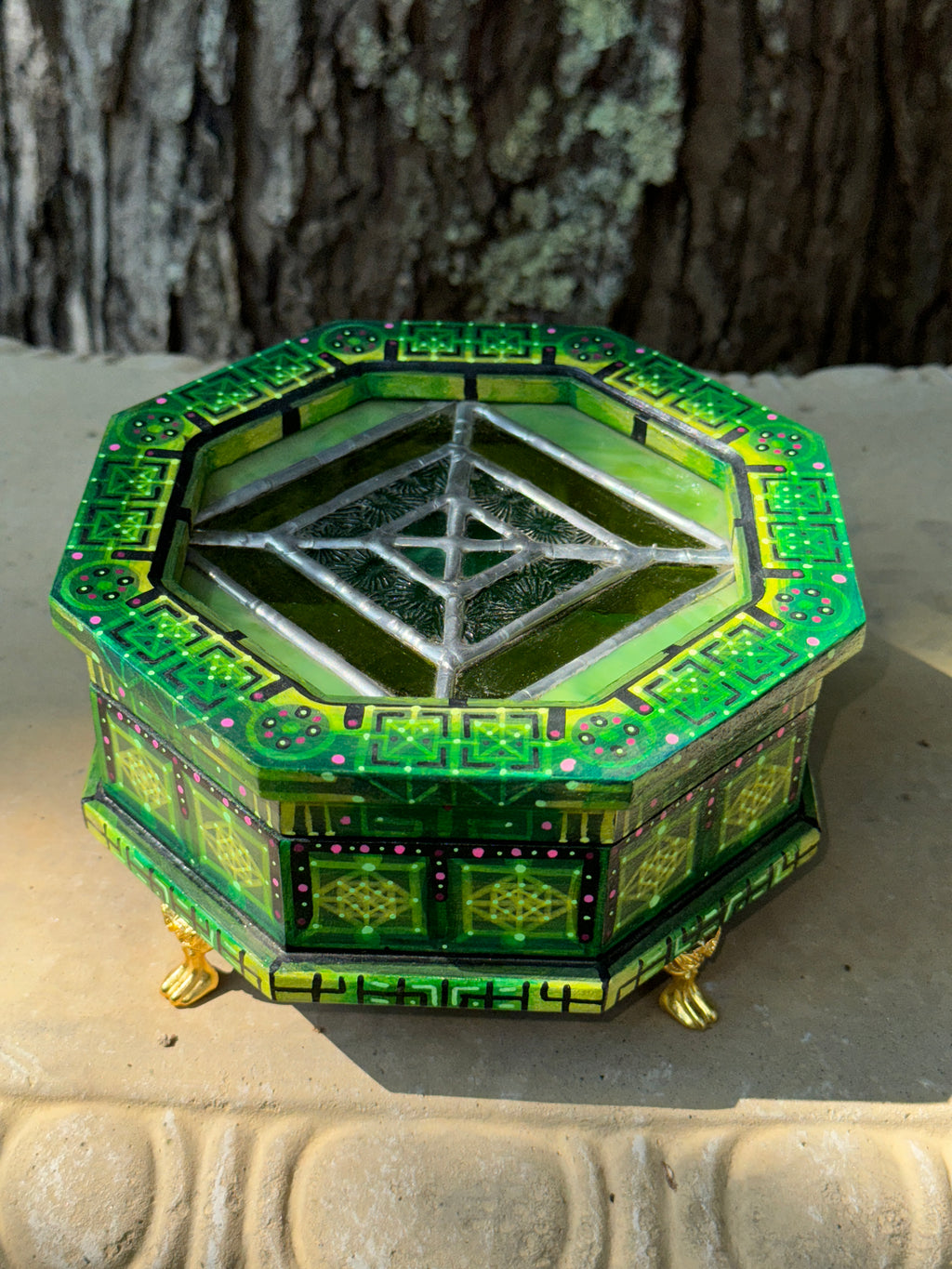 Emanating Evergreen Stained Glass Jewelry Box