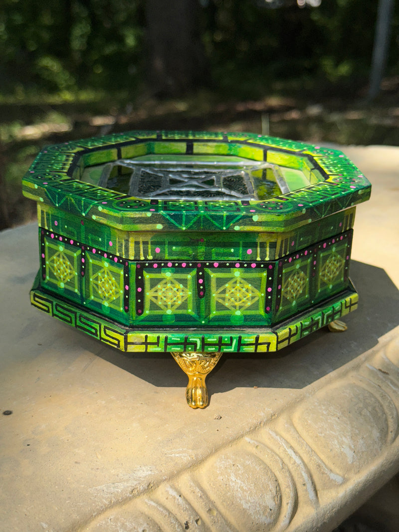 Emanating Evergreen Stained Glass Jewelry Box